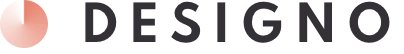 The Designo logo which is the name Designo with a peach colored circle next to it.